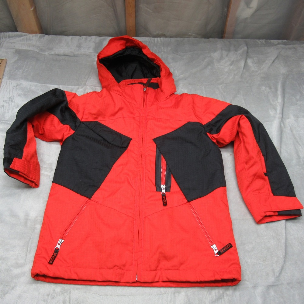 Spyder Jacket Kids 8 Red Hooded Insulated Full Zip Ski Snow 3in1 Shell Rain Wind